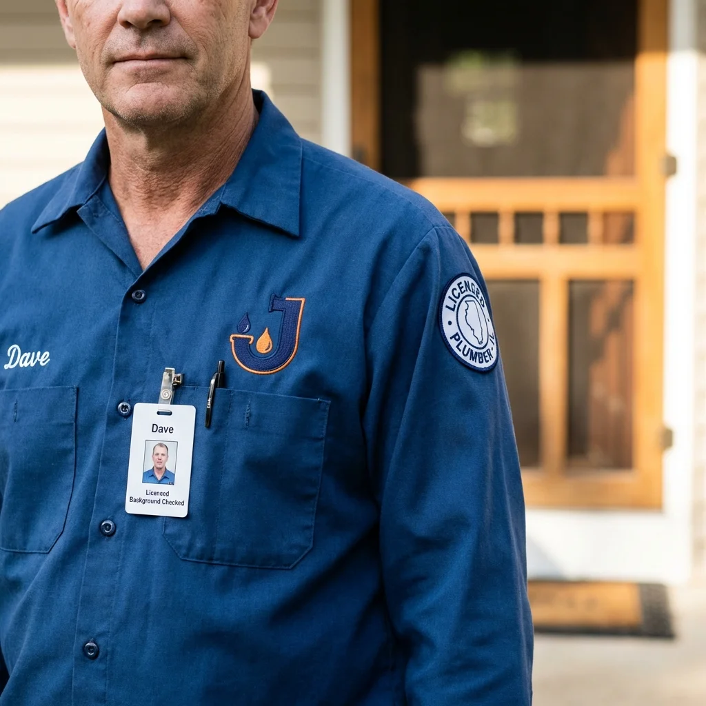 Licensed plumber showing ID badge in Bellefontaine, OH