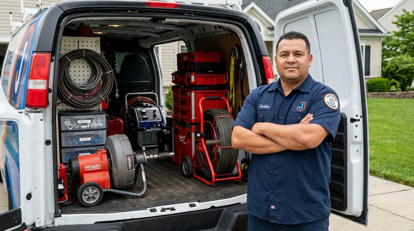 Professional drain cleaning equipment and Johns Plumbing LLC plumber in Bellefontaine