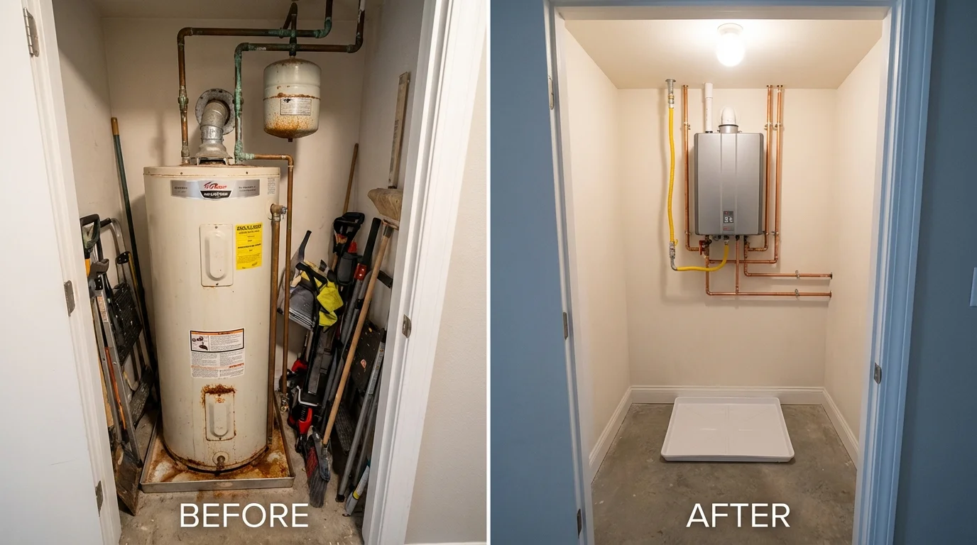 Tank water heater versus wall-mounted tankless unit comparison for Bellefontaine, OH homeowners